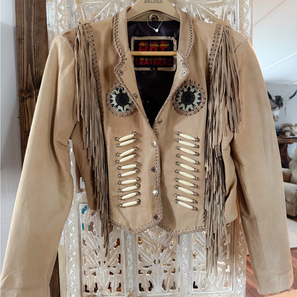 Hot Leather fringe and beaded jacket size medium